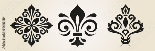 Vintage set of vector elements. Different elements for design frames, cards, menus, backgrounds and monograms. Classic black patterns. Set of vintage patterns