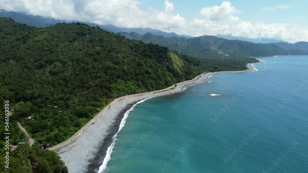 Overview Shot Of Ampere Beach Magnificent Green Coast In Dipaculao, Aurora, Philippines Overview Shot Of Ampere Beach Magnificent Green Coast In Dipaculao, Aurora, Philippines