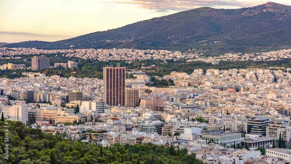Timelapse city of Athens with clouds passing