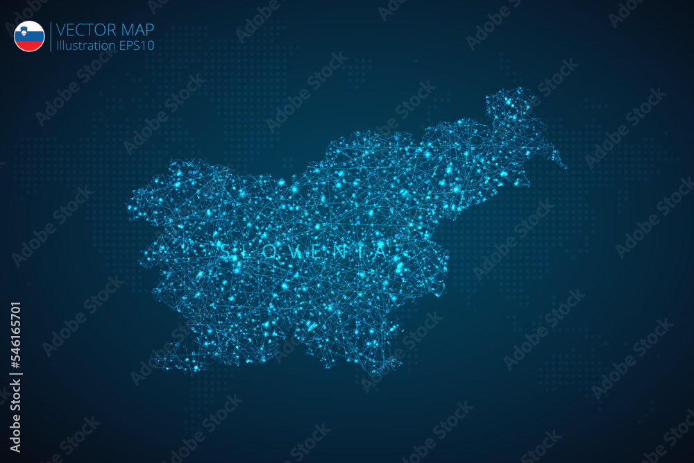 Map of Slovenia modern design with abstract digital technology mesh polygonal shapes on dark blue background. Vector Illustration Eps 10.
