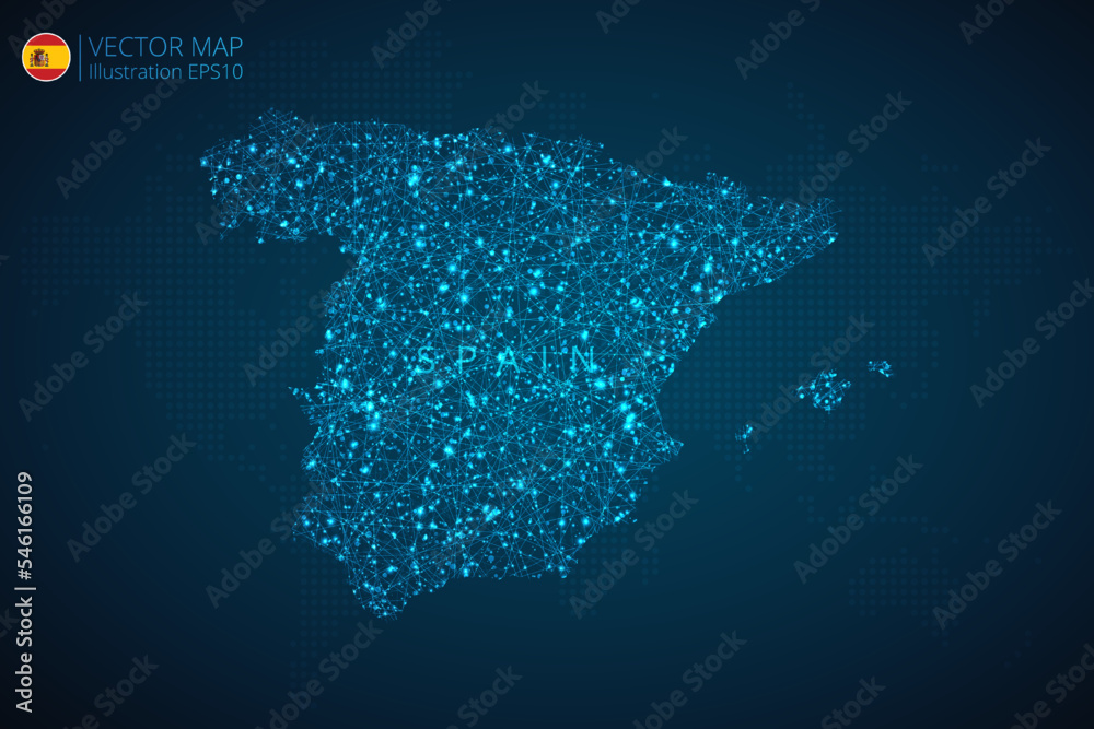 Map of Spain modern design with abstract digital technology mesh polygonal shapes on dark blue background. Vector Illustration Eps 10.