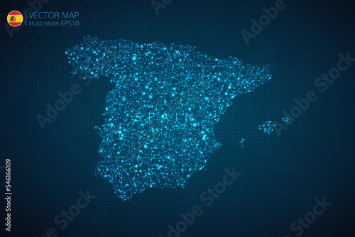 Map of Spain modern design with abstract digital technology mesh polygonal shapes on dark blue background. Vector Illustration Eps 10.