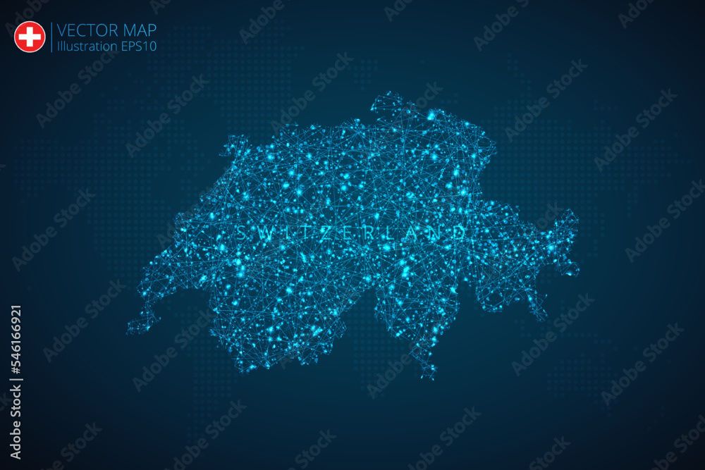Map of Switzerland modern design with abstract digital technology mesh polygonal shapes on dark blue background. Vector Illustration Eps 10.