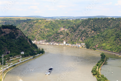 Katz castle and river Rhine gorge panaroma, Germany