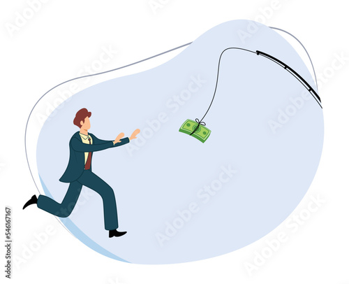 Fototapete vector cartoon businessman chasing money trap. flat design vector