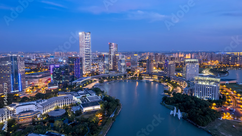 Aerial photography Suzhou city buildings skyline night view © 昊 周