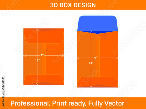 Policy open end envelope 9x12 inch dieline template and 3D envelope