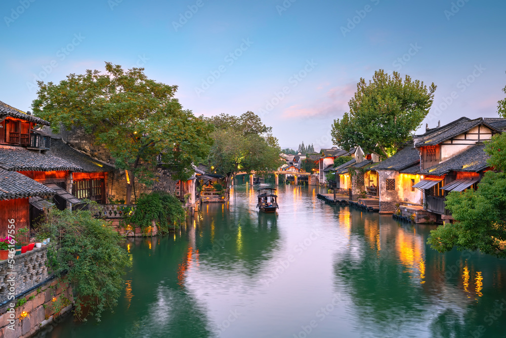 Night view of ancient houses in Wuzhen, China