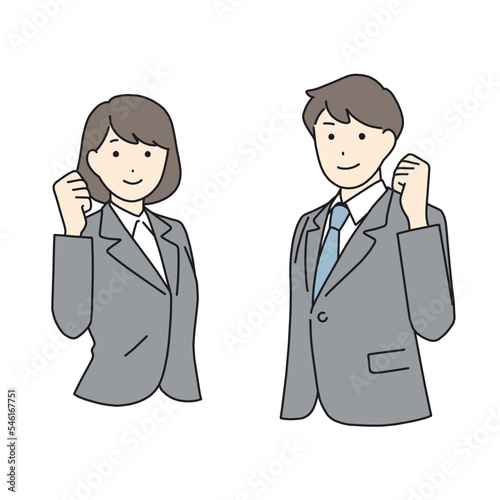 ガッツポーズをする男女のビジネスイラスト