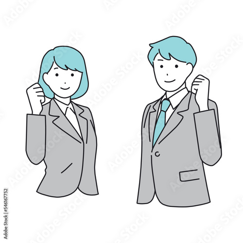 ガッツポーズをする男女のビジネスイラスト