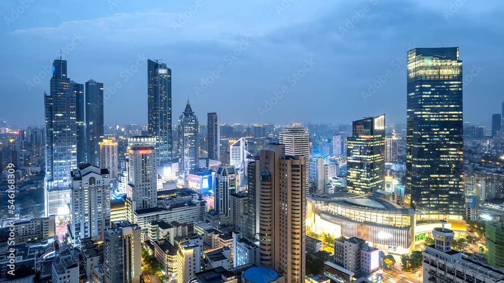 Fototapeta premium Aerial photography of Wuxi city skyline at night