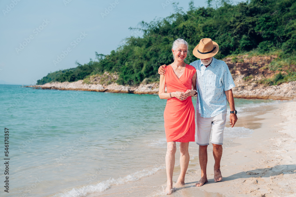 Happy senior couple using smart phone together on the beach having fun in a sunny day, activity after retirement in vacations and summer. Happy senior couple using smart phone together on the beach having fun in a sunny day, activity after retirement in vacations and summer.