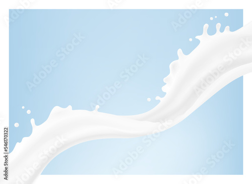 White wave along curves with drips and splashes. Vector illustration. Can be use for your design. Great for imaging milk, cream and other white liquids. EPS10.	