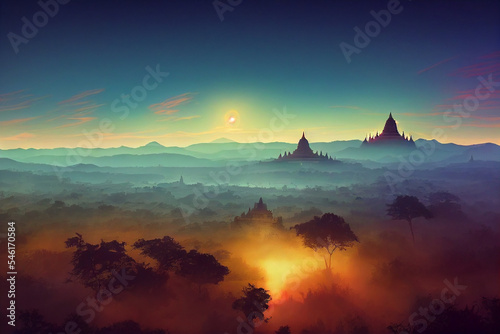 firewatch wallpaper background. beautiful scenery landscape graphic design. Bagan Myanmar   Burma