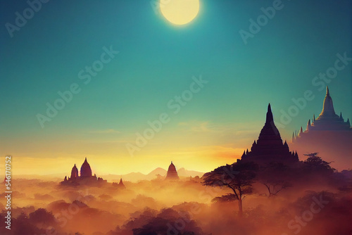 firewatch wallpaper background. beautiful scenery landscape graphic design. Bagan Myanmar , Burma © roeum