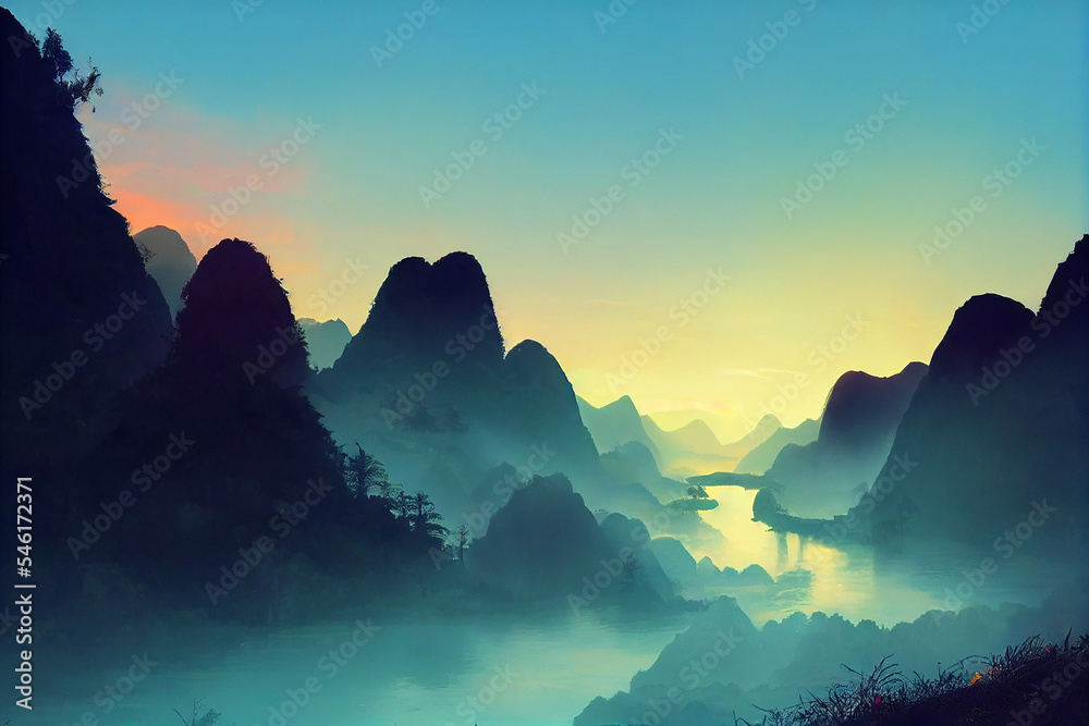 firewatch wallpaper background. beautiful scenery landscape graphic design. Halong Bay Vietnam
