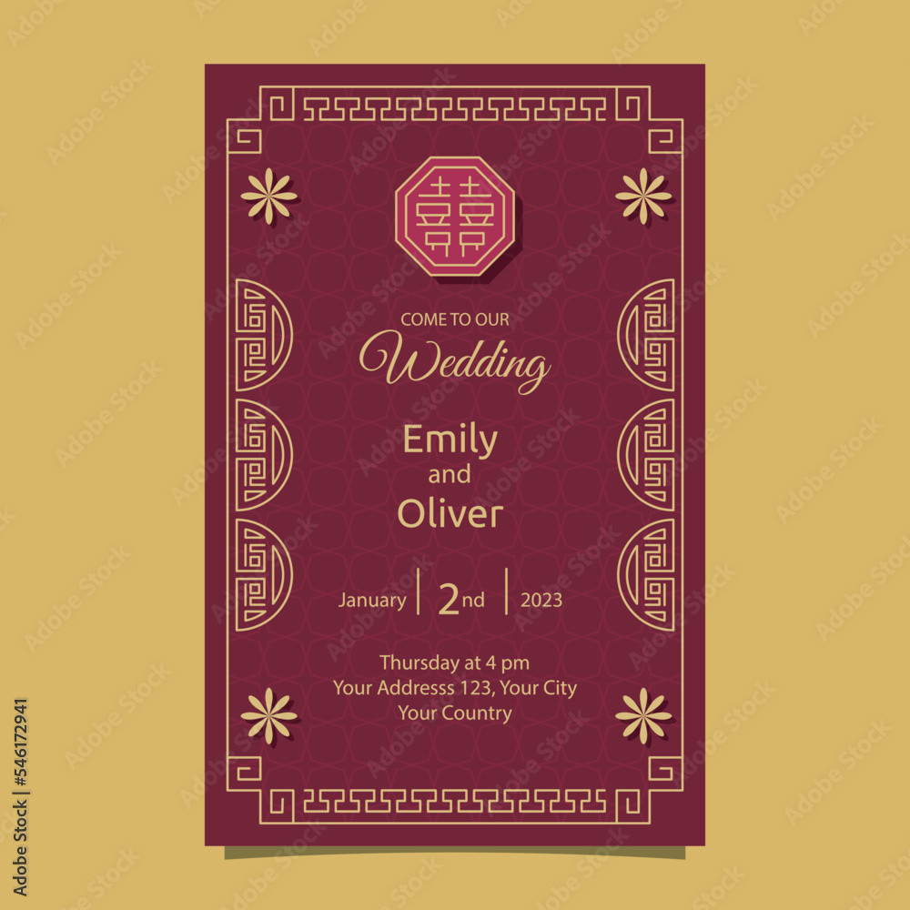 Red Yellow Chinese Wedding Invitation Card Design Template