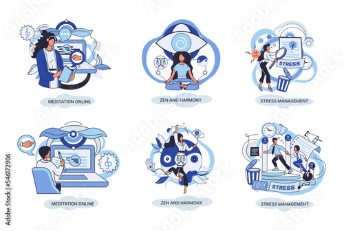 Meditation online. Self-management, self regulation learning, self-organization course, control over emotions metaphor Online yoga at home meditating. Deals with stress management, zen and harmony