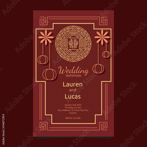 Red Yellow Chinese Wedding Invitation Card Design Template