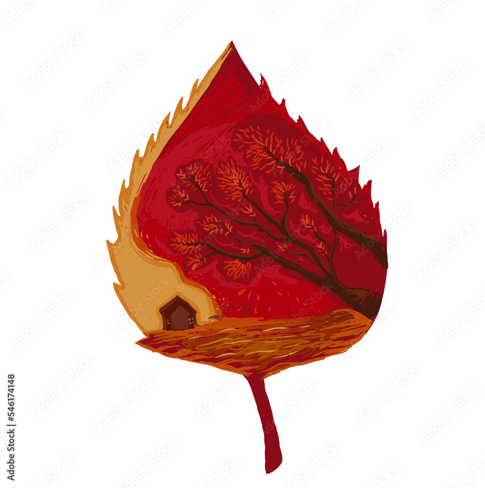 ilustrasi pemandangan di atas daun