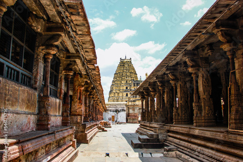 Beautiful Inner view of Virupaksha temple with pillars hampi karnataka india. unesco world heritage site photo