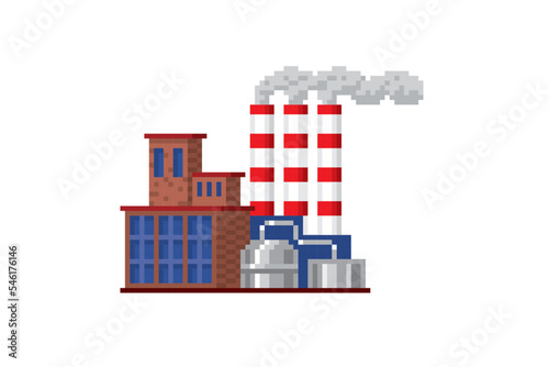 Factory, plant icon set. Element design for logo, stickers, web, embroidery and mobile app. Isolated vector illustration. 8-bit sprite.