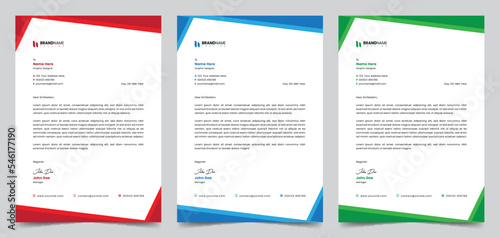 Professional Corporate Minimal Letterhead Design Templates with Red, Blue and Green color. © saifulalam1321