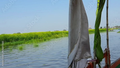 Yamuna River view from the boat in the day at Vrindavan, Krishna temple Kesi Ghat on the banks of the Yamuna River in the town of Vrindavan, Boating at Yamuna River Vrindavan photo