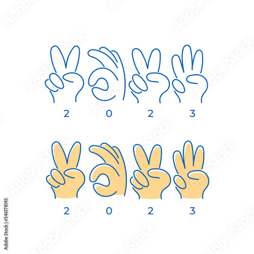2023 with colorful hand signs illustration for calendar or greeting card