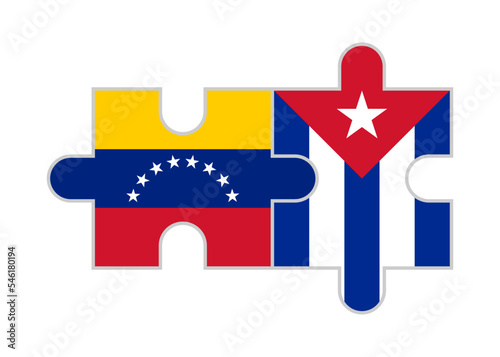 puzzle pieces of venezuela and cuba flags. vector illustration isolated on white background
