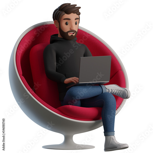 Man works in a stylish chair 3d illustration
