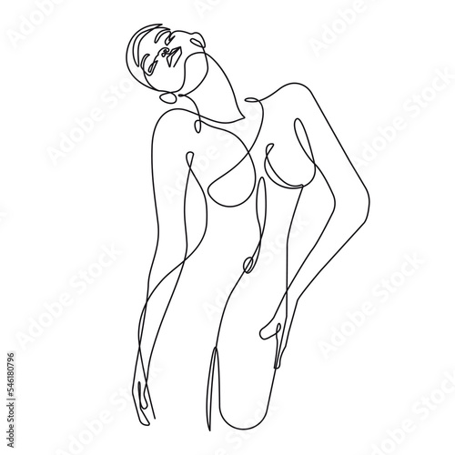 Modern Trendy Line Art Drawing of Naked Woman Body. Female Figure Nude Line Art Vector Illustration for Wall Decor, Spa, T-shirt, Print, Poster. Female Body Creative Drawing in Modern Linear Style