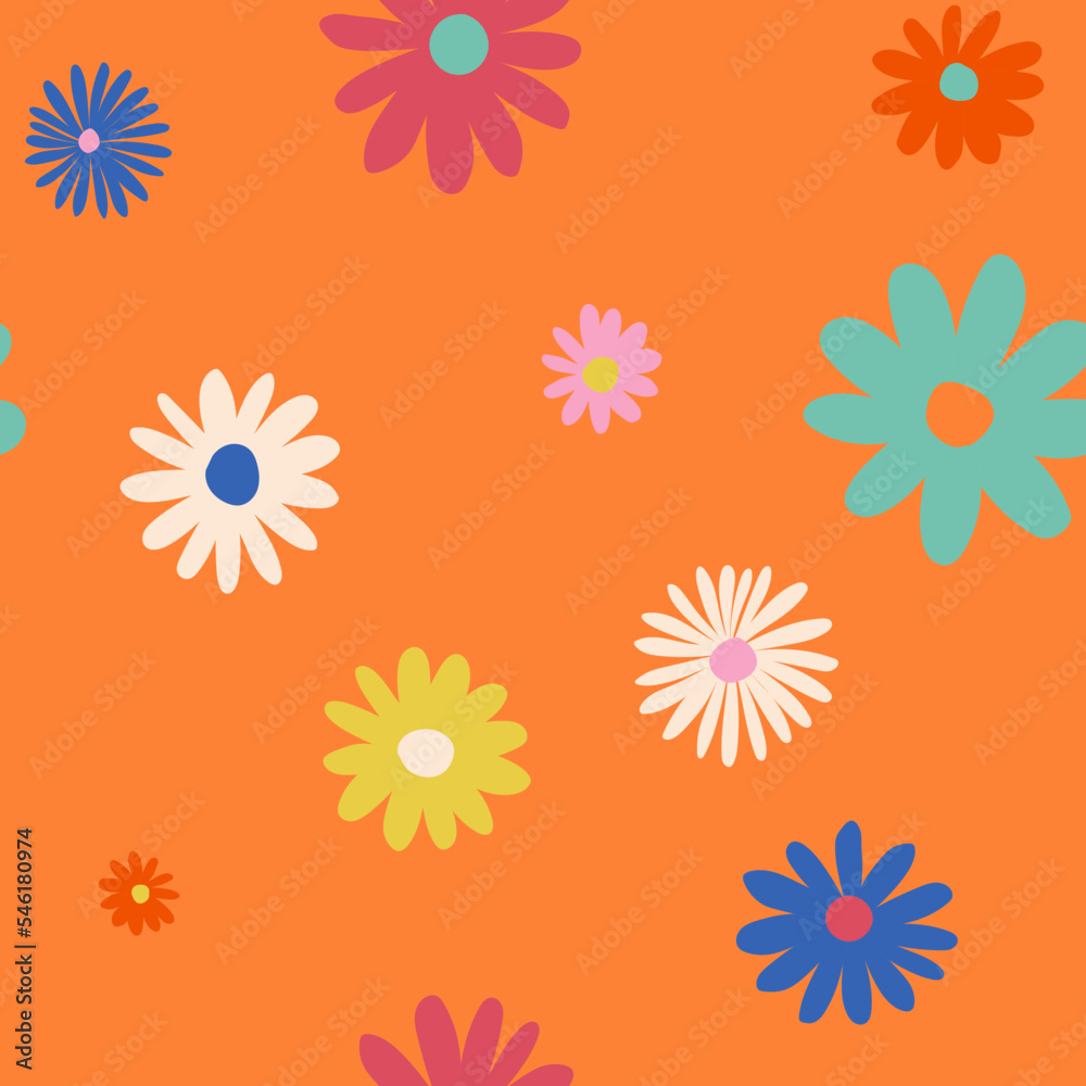 seamless pattern, flowers on an orange background seamless pattern, flowers on an orange background