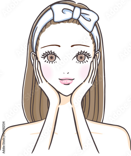 頬に手を添える若い女性のイラスト
