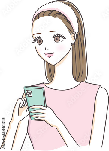 スマートフォンを操作する若い女性イラスト