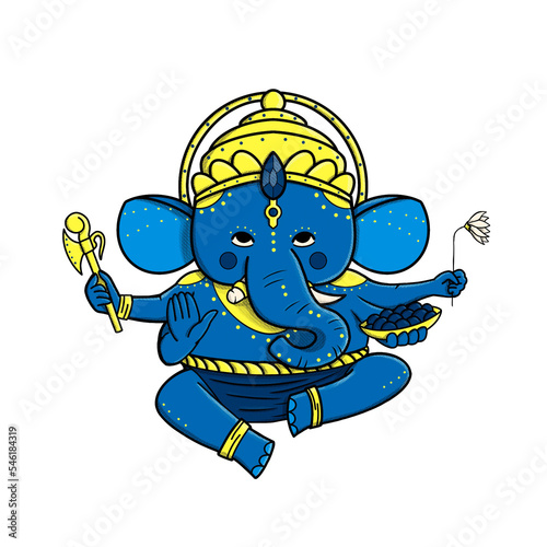 Ganesha - hindu god of wisdom with elephant head. Hand drawn illustration isolated on white.  photo