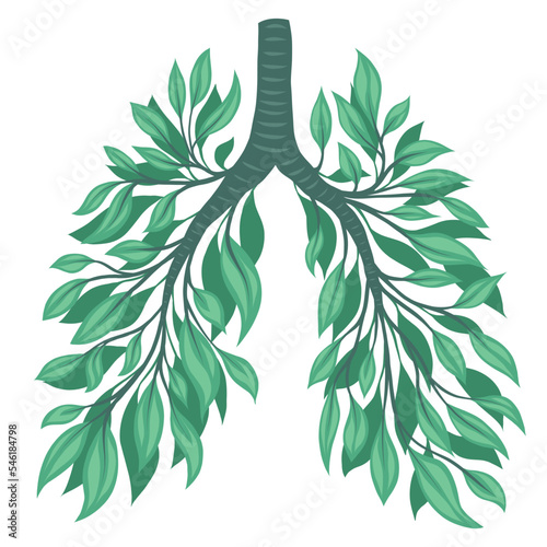Human lungs from leaves and branches. Clean natural air. Save the earth and the environment. Vector concept art