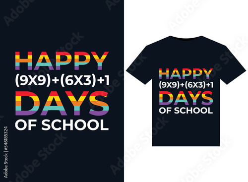 Happy (9x9)+(6x3)+1 Days Of School illustrations for print-ready T-Shirts design