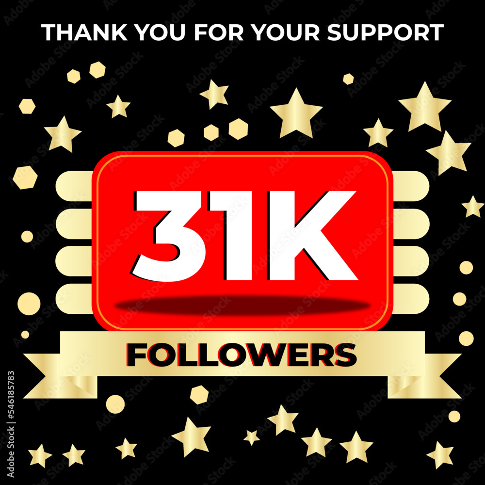 Thank you 31k followers celebration template design perfect for social network and followers, Vector illustration.