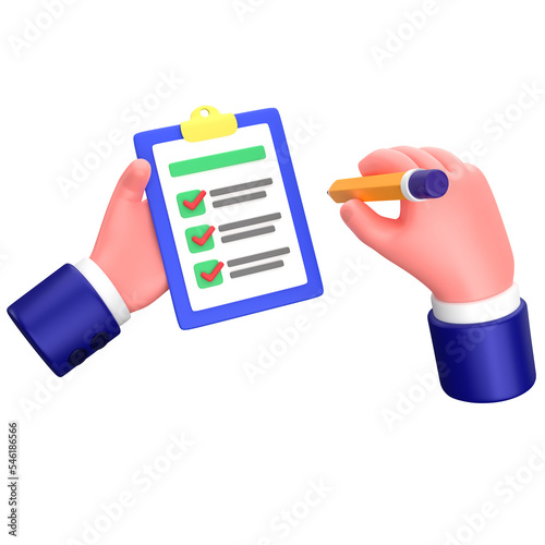 Businessman holding a clipboard checklist gesture sign 3d illustration