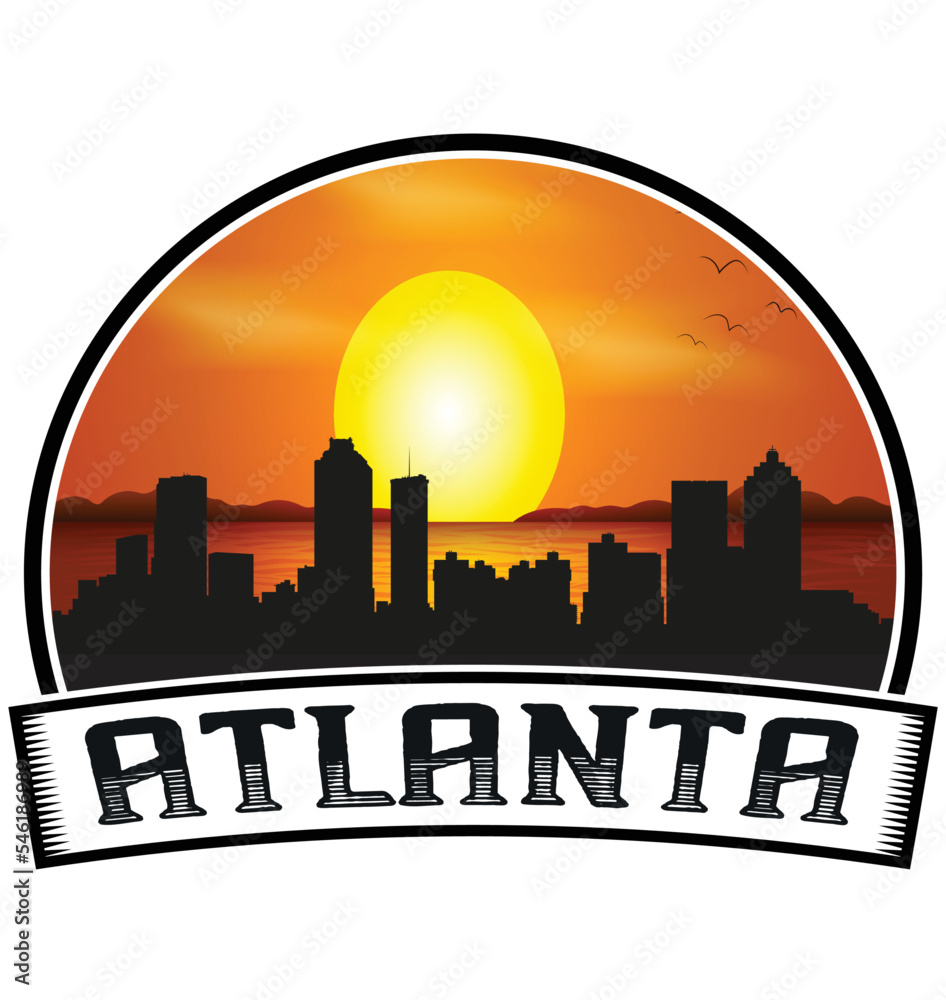 Atlanta Georgia USA Skyline Sunset Travel Souvenir Sticker Logo Badge Stamp Emblem Coat of Arms Vector Illustration EPS