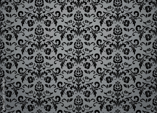 Wallpaper in the style of Baroque. Seamless vector background. Black and gray floral ornament. Graphic pattern for fabric, wallpaper, packaging. Ornate Damask flower ornament