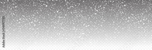 Panorama view falling snow. Snowstorm and blizzard. Snowflakes isolated on transparent background.