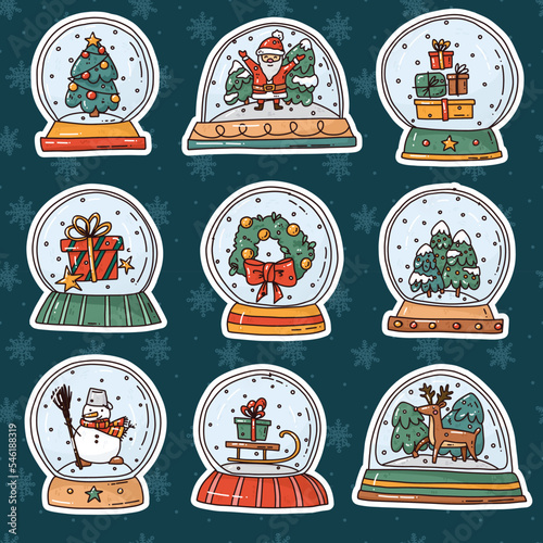 Hand drawn set with holiday snowballs