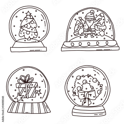 Hand drawn set with outline snowballs
