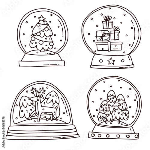 Hand drawn set with outline snowballs