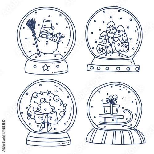 Hand drawn set with outline snowballs
