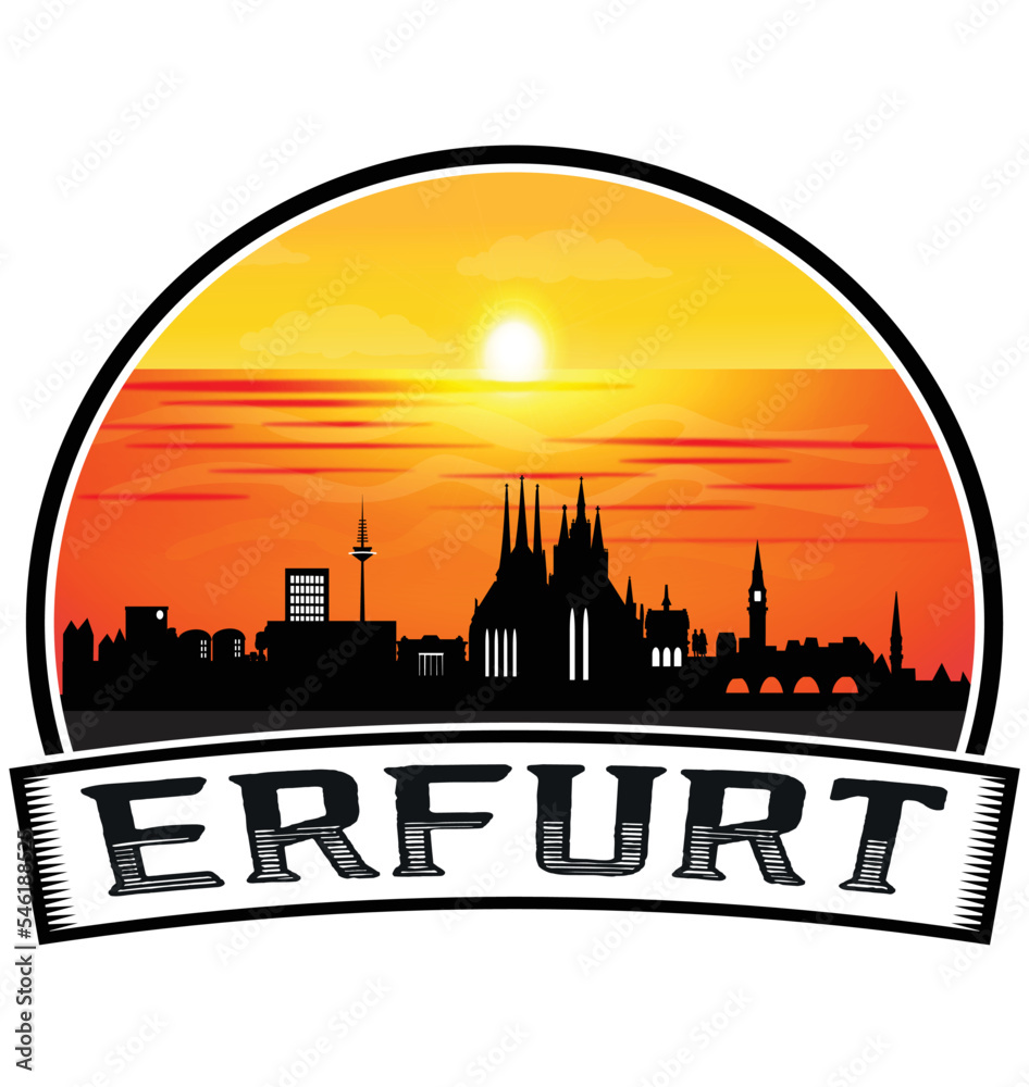 Erfurt Germany Skyline Sunset Travel Souvenir Sticker Logo Badge Stamp Emblem Coat of Arms Vector Illustration EPS