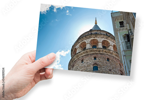 View of the famous fourteenth-century Galata Tower inside the historical district - Istanbul - Turkey - Concept Image photo