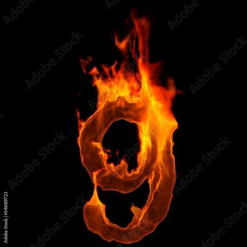 fire number 9 - 3d demonic digit - Suitable for disaster, hell or global warming related subjects